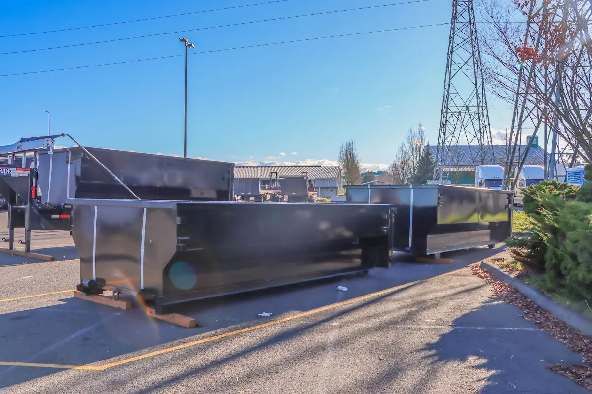 Roll-off dumpster ready for waste disposal at job site for 6 Yard Dumpster Rental in Winters